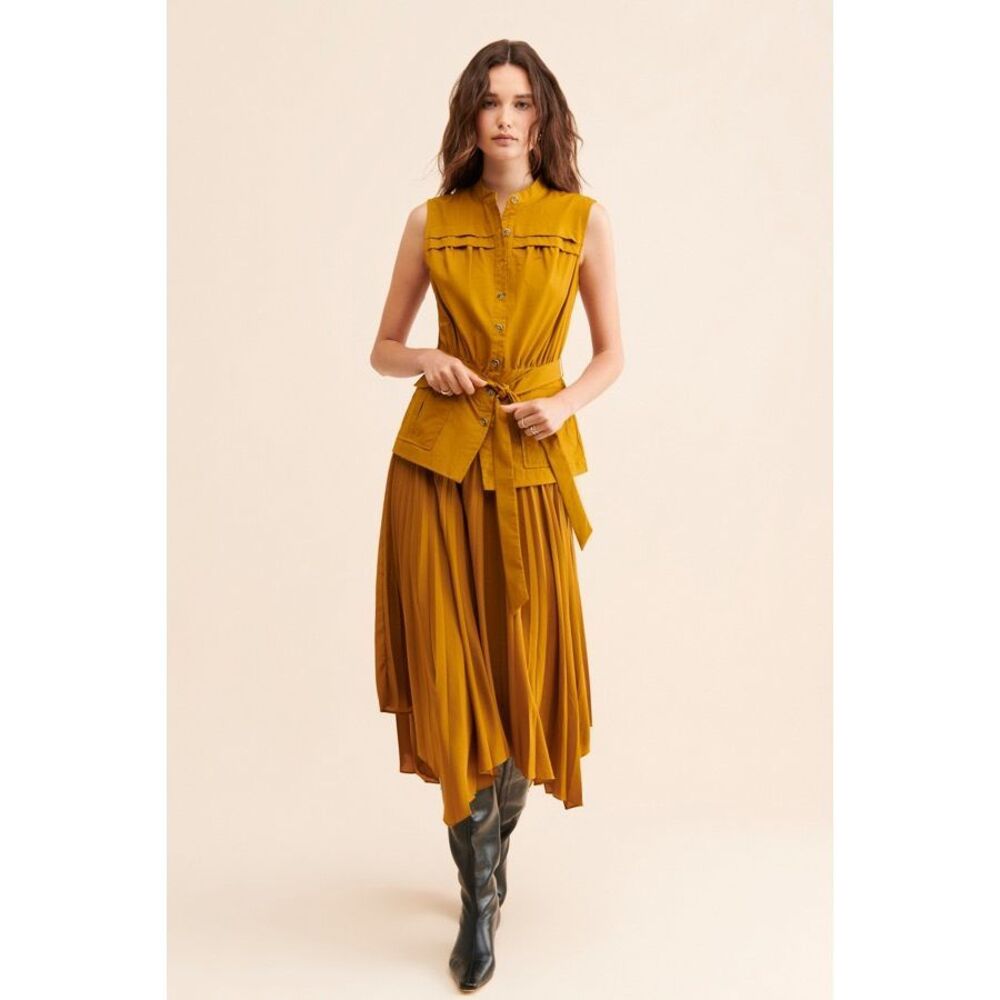 Anthropologie Mustard Yellow Sleeveless Midi Dress